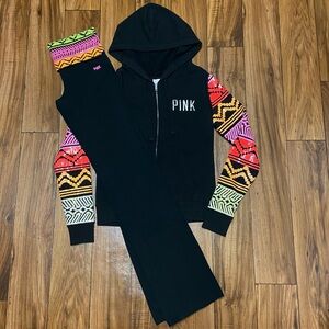 PINK VS NEON BLING FULL ZIP HOODIE AND YOGA LEGGINGS SET